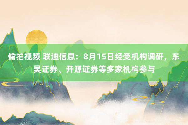 偷拍视频 联迪信息：8月15日经受机构调研，东吴证券、开源证券等多家机构参与